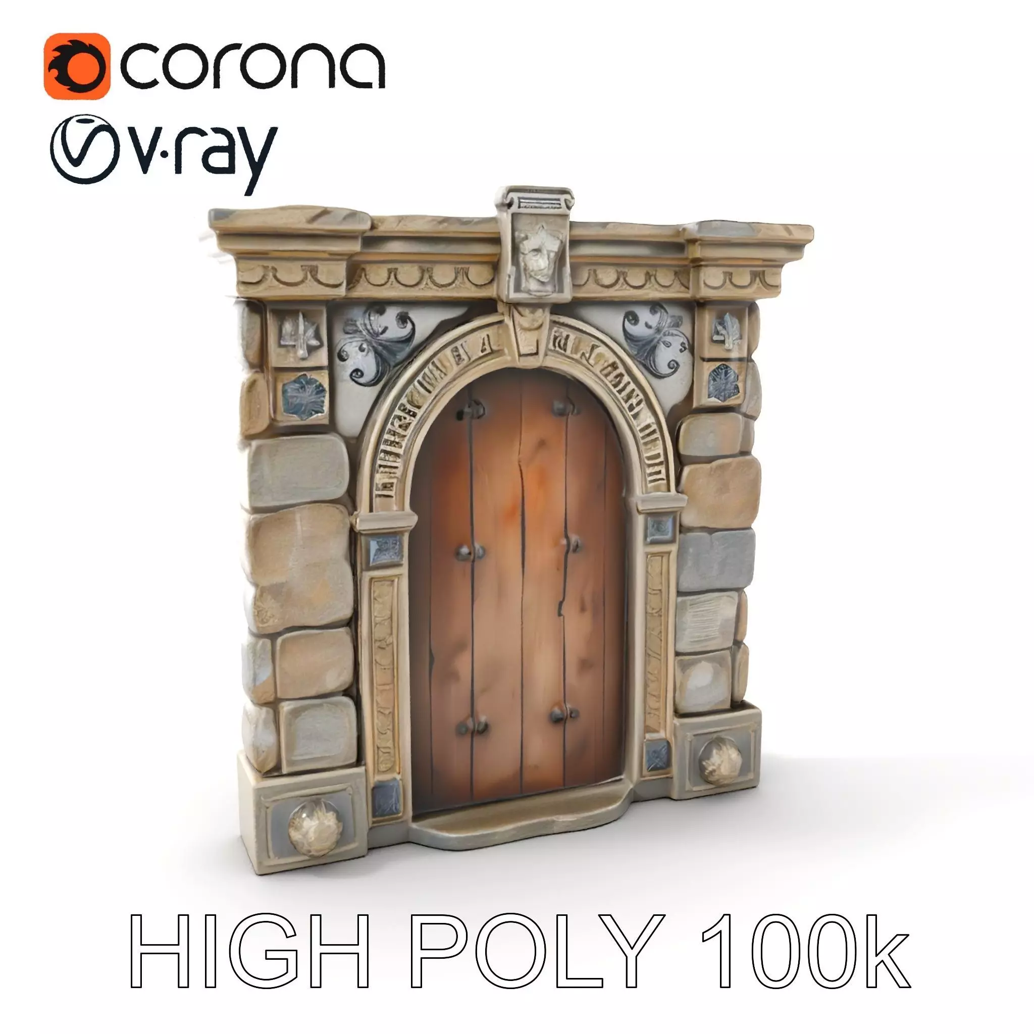 Gothic Stone Archway Door Model Pack Low-poly 3D model_0