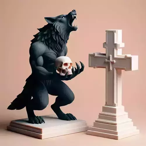 909 Ivory Werewolf Howling with Skull 3D Model  beast