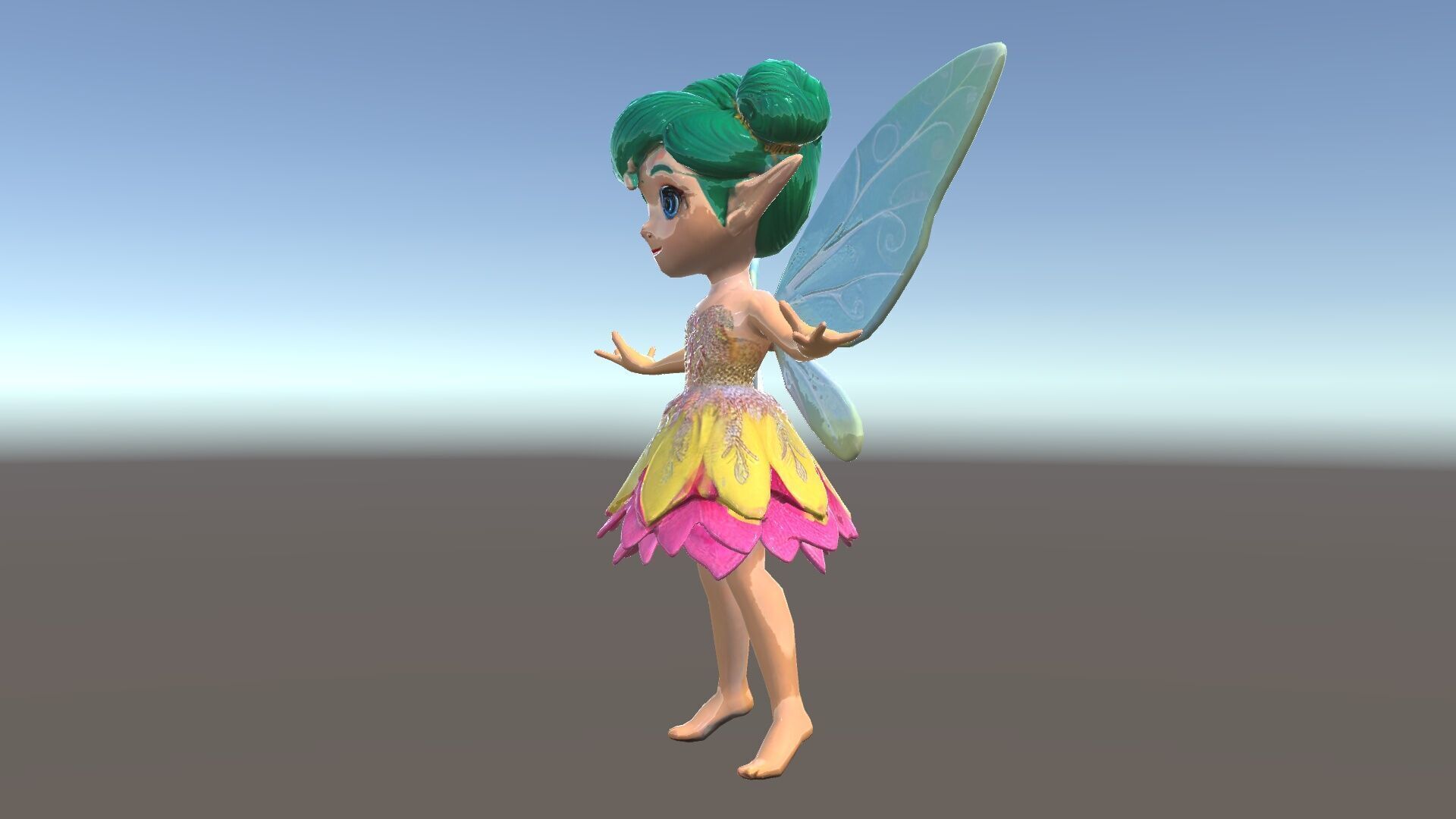 Fairy Character Rigged and Animated with Green Hair and Wings... Low-poly 3D model_37
