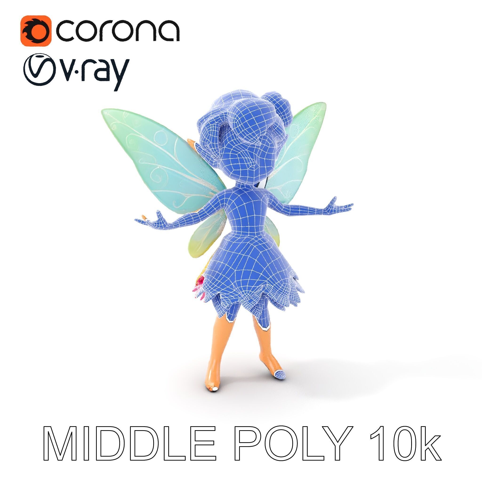 Fairy Character Rigged and Animated with Green Hair and Wings... Low-poly 3D model_21