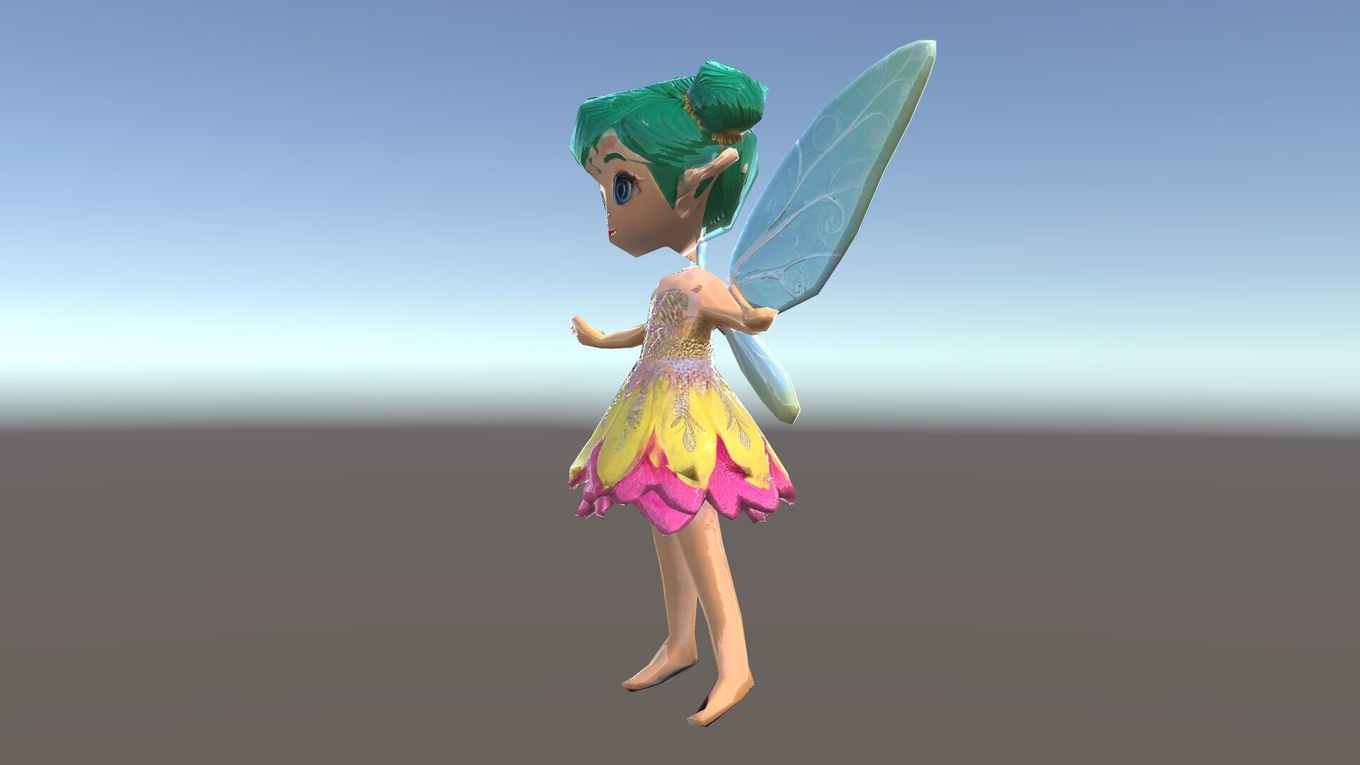 Fairy Character Rigged and Animated with Green Hair and Wings... Low-poly 3D model_34