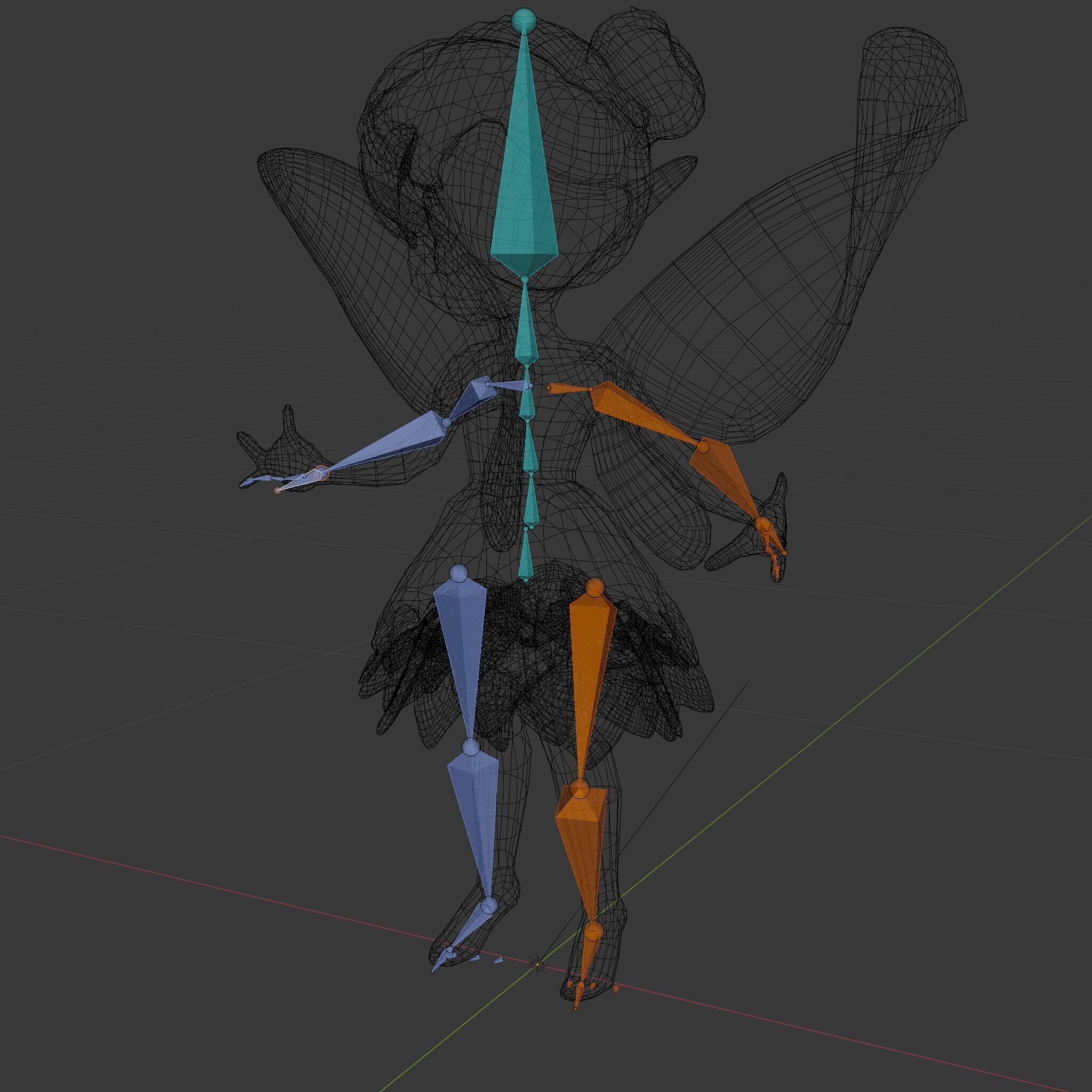 Fairy Character Rigged and Animated with Green Hair and Wings... Low-poly 3D model_8