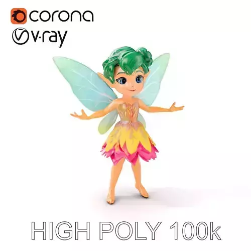 Fairy Character Rigged and Animated with Green Hair and Wings... Low-poly 3D model