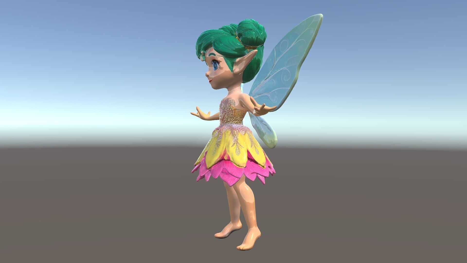 Fairy Character Rigged and Animated with Green Hair and Wings... Low-poly 3D model_5