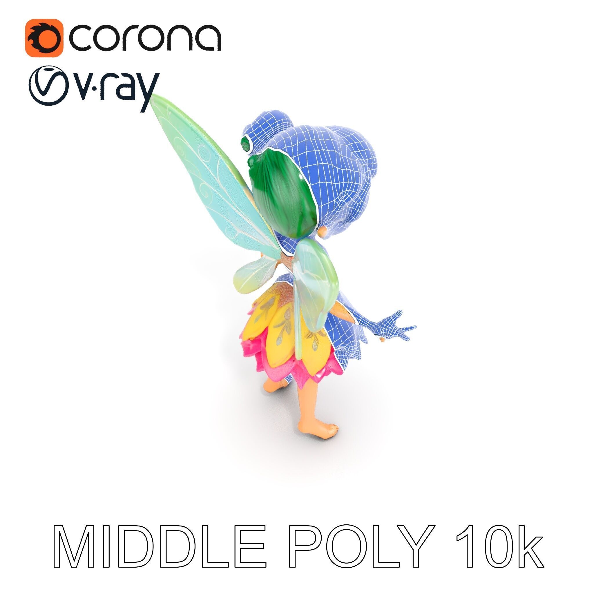 Fairy Character Rigged and Animated with Green Hair and Wings... Low-poly 3D model_27
