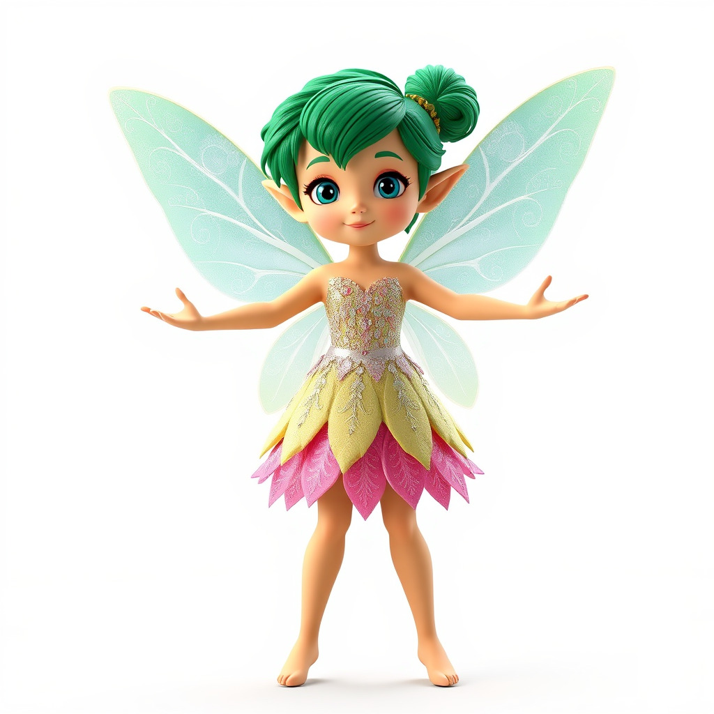Fairy Character Rigged and Animated with Green Hair and Wings... Low-poly 3D model_2