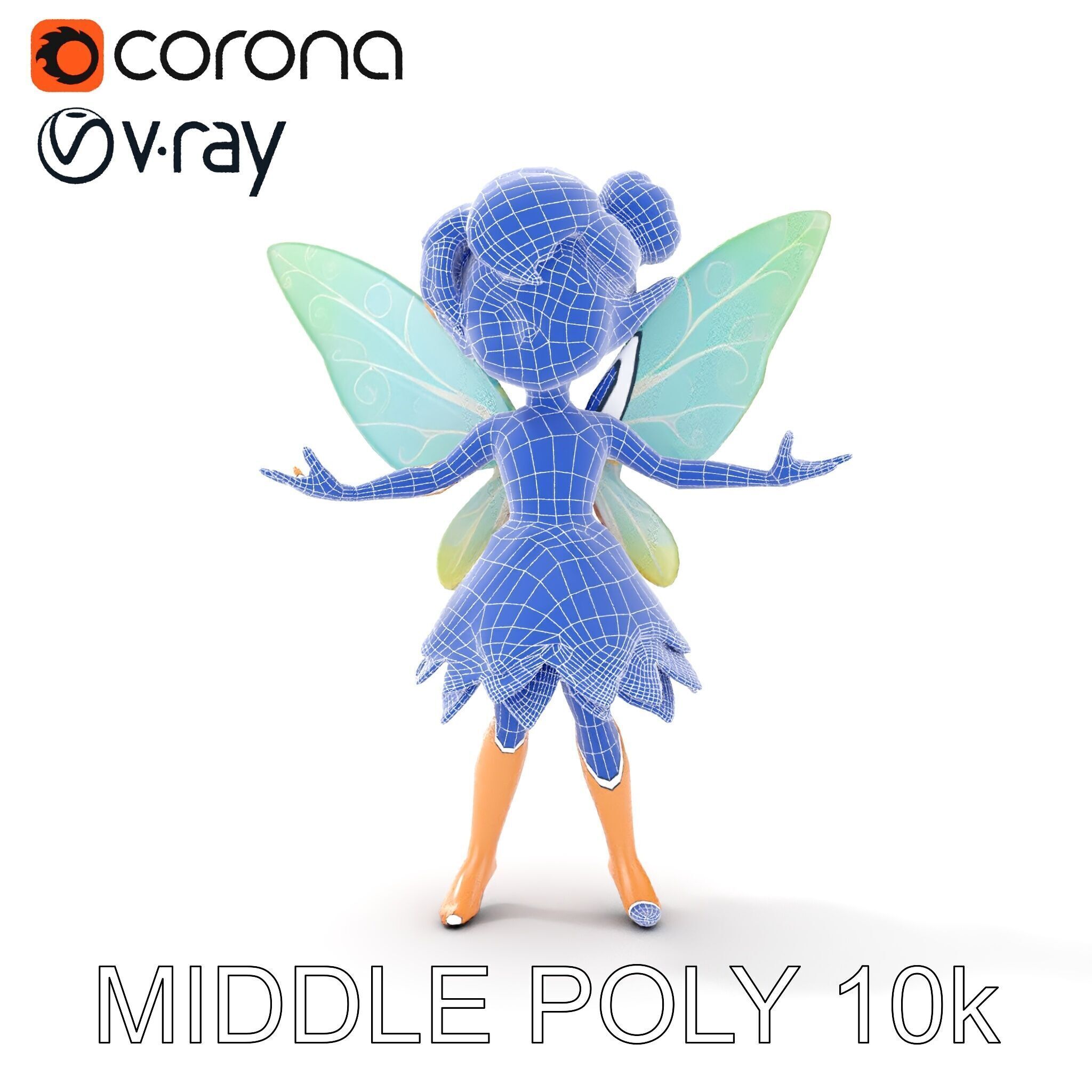 Fairy Character Rigged and Animated with Green Hair and Wings... Low-poly 3D model_33