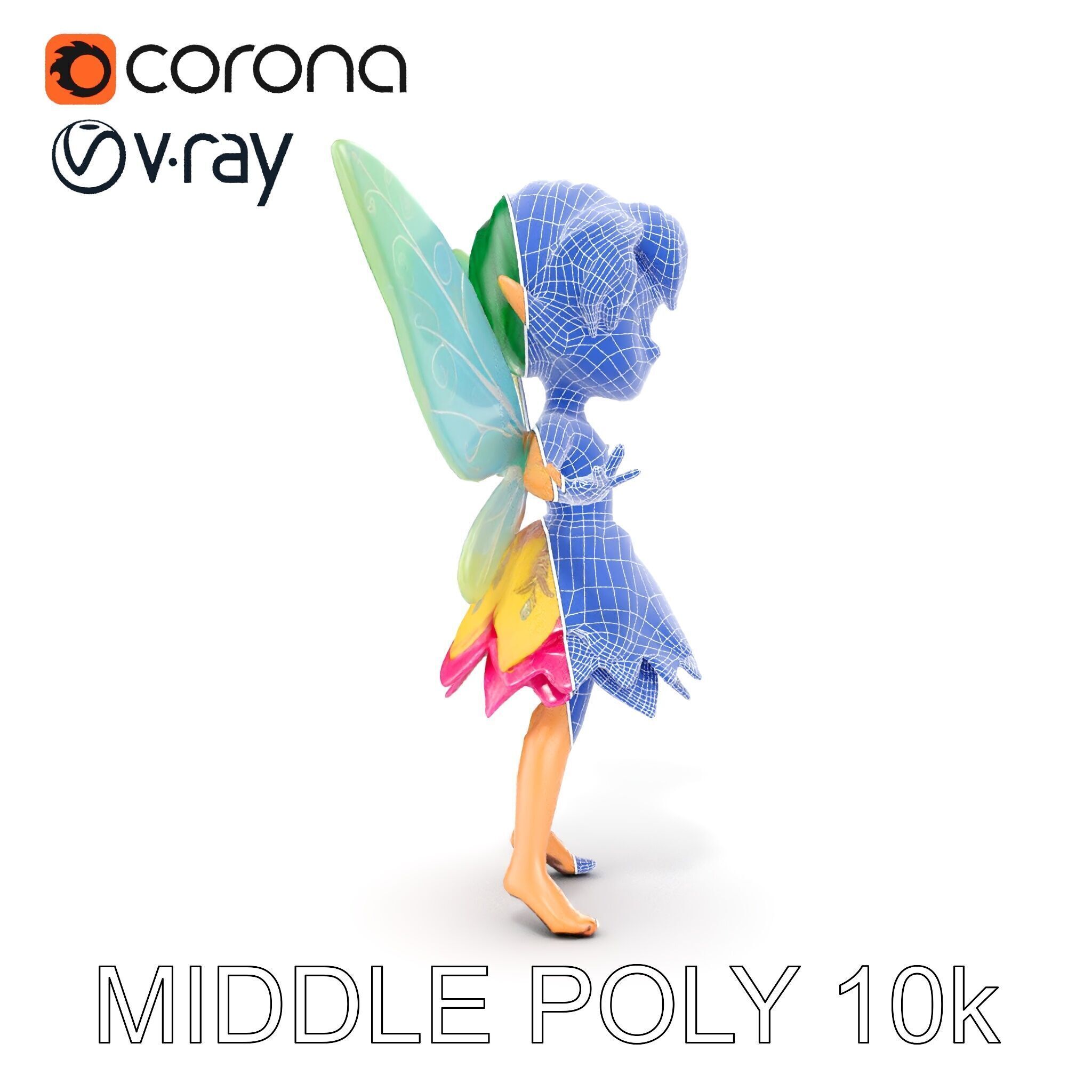 Fairy Character Rigged and Animated with Green Hair and Wings... Low-poly 3D model_36