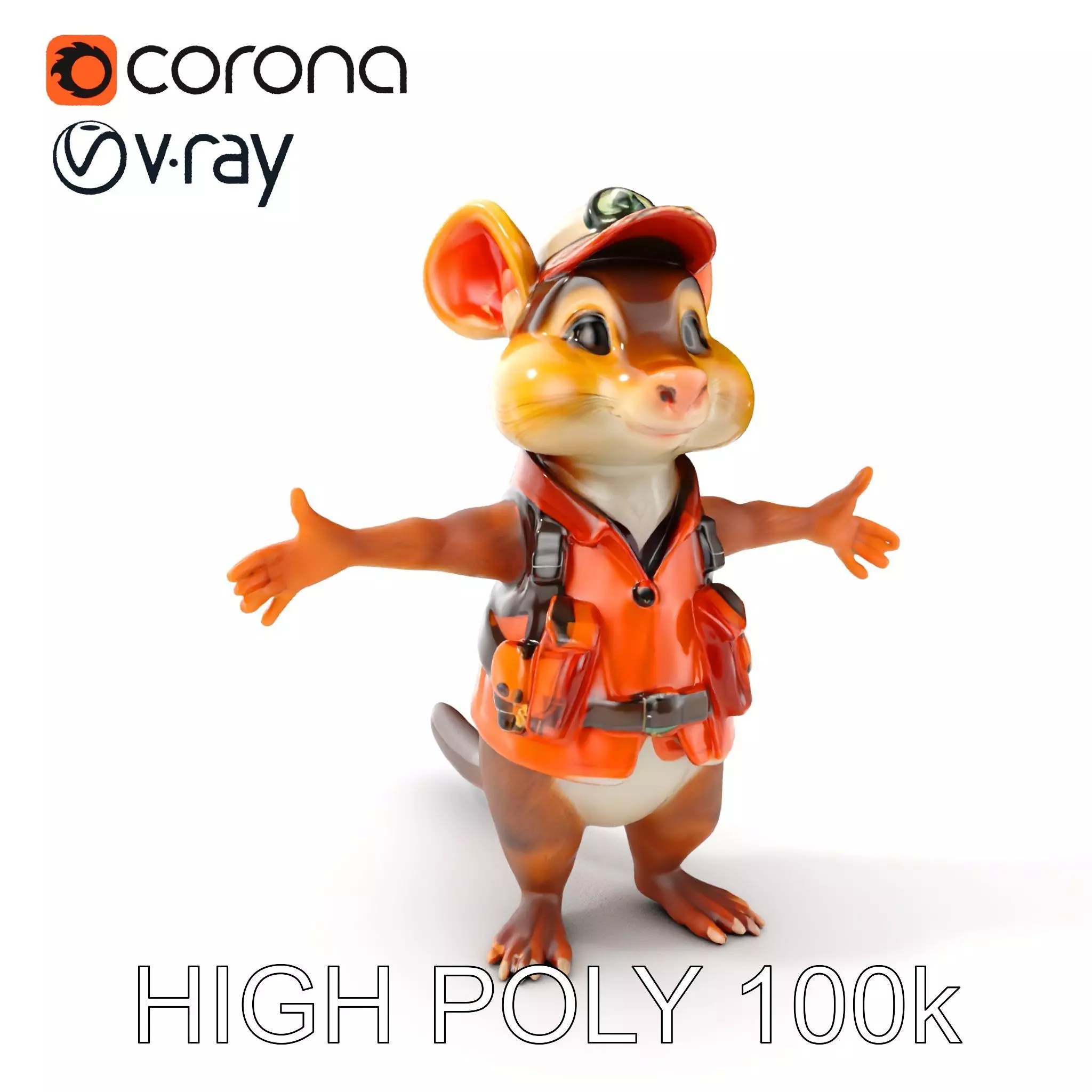 Forest Explorer Mouse Rigged and Animated Character Model Low-poly 3D model
