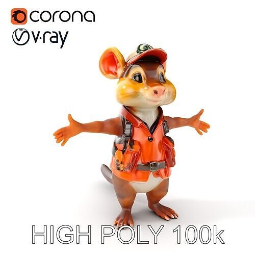 Forest Explorer Mouse Rigged and Animated Character Model Low-poly 3D model