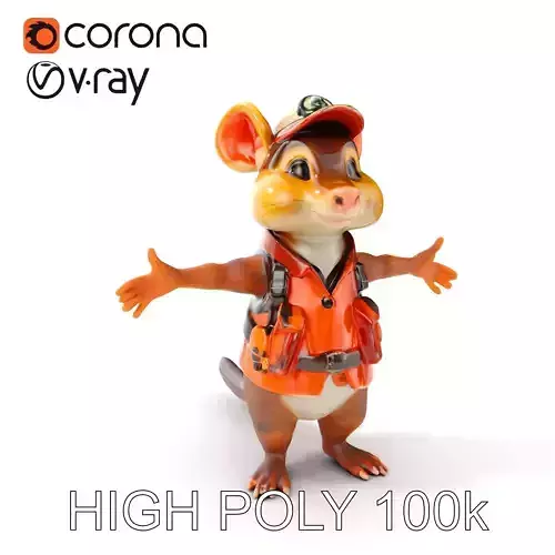 Forest Explorer Mouse Rigged and Animated Character Model Low-poly 3D model