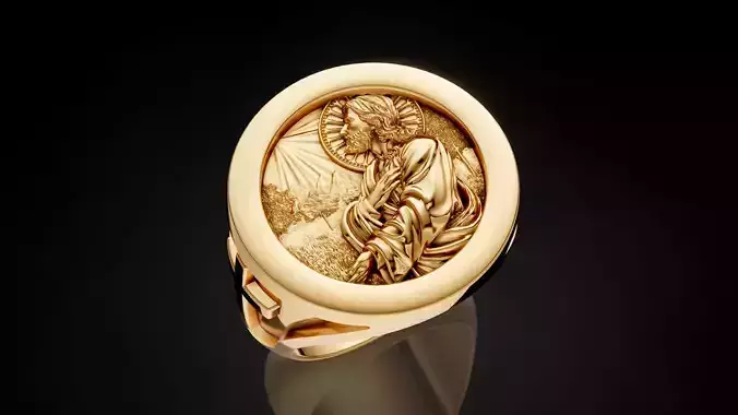 Jesus christ ring silver gold printable 3d jewelry model