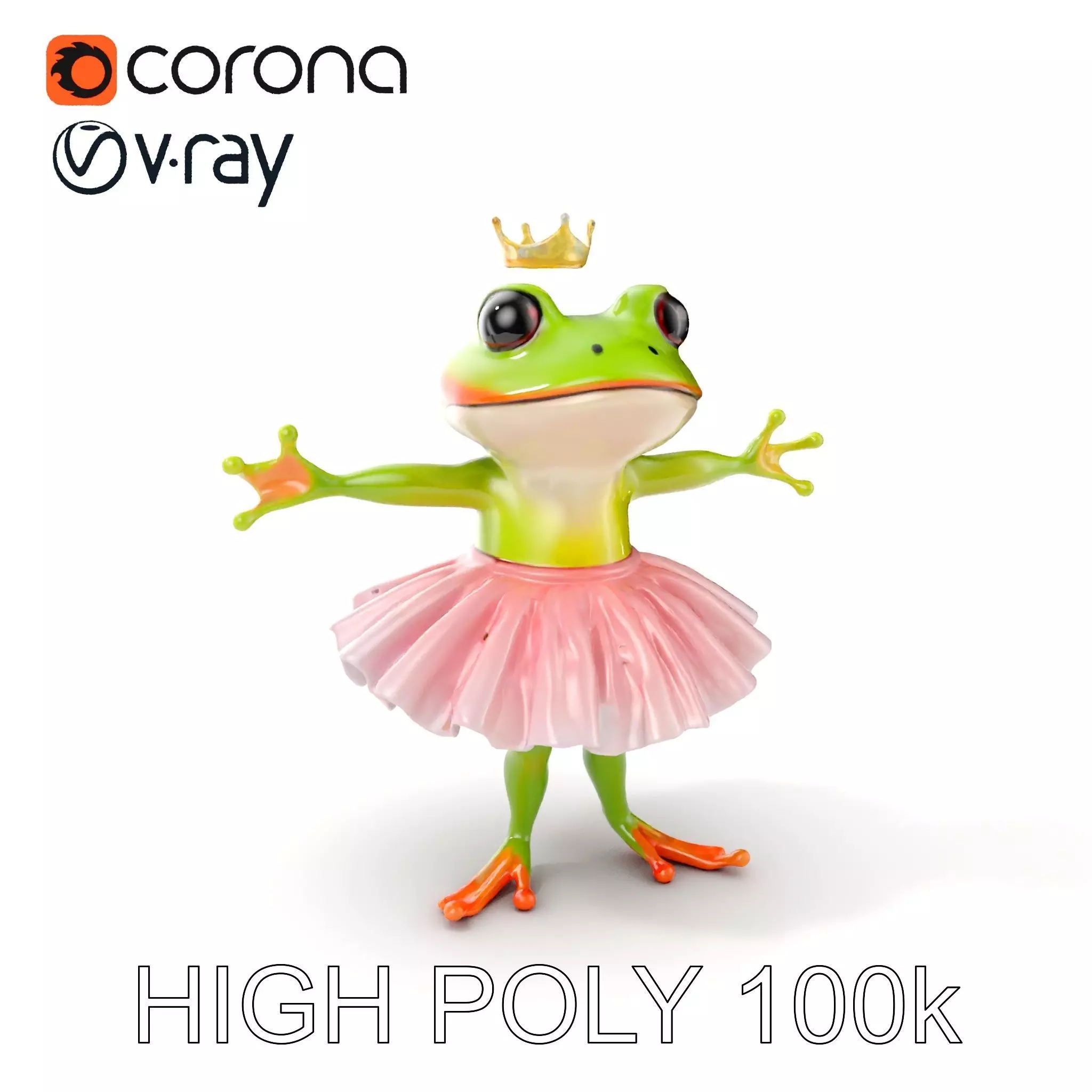 Frog Princess Character Model Rigged and Animated for Games ... Low-poly 3D model