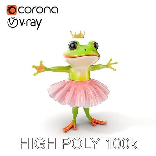 Frog Princess Character Model  Rigged and Animated for Games ... Low-poly 3D model