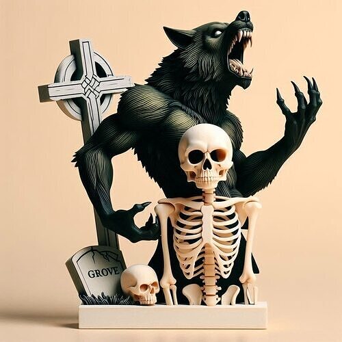 910 Ivory Werewolf Howling with Skull 3D Model  beast 3D print model