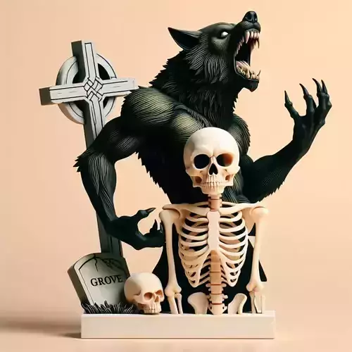 910 Ivory Werewolf Howling with Skull 3D Model  beast