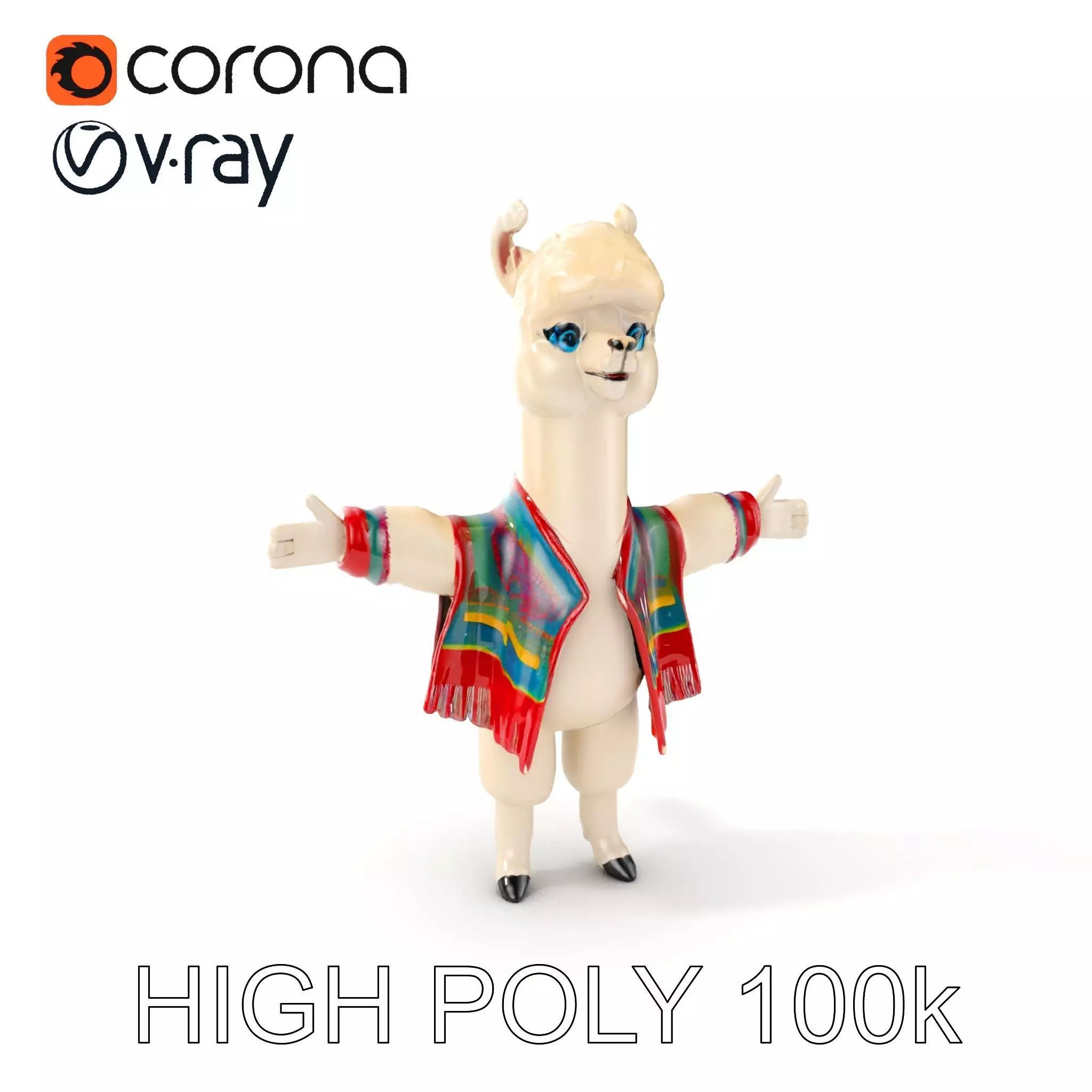 Colorful Alpaca Character Rigged and Animated Low-poly 3D model