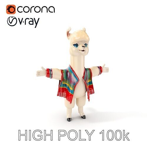 Colorful Alpaca Character Rigged and Animated Low-poly 3D model