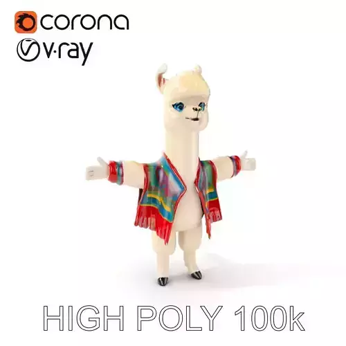 Colorful Alpaca Character Rigged and Animated Low-poly 3D model