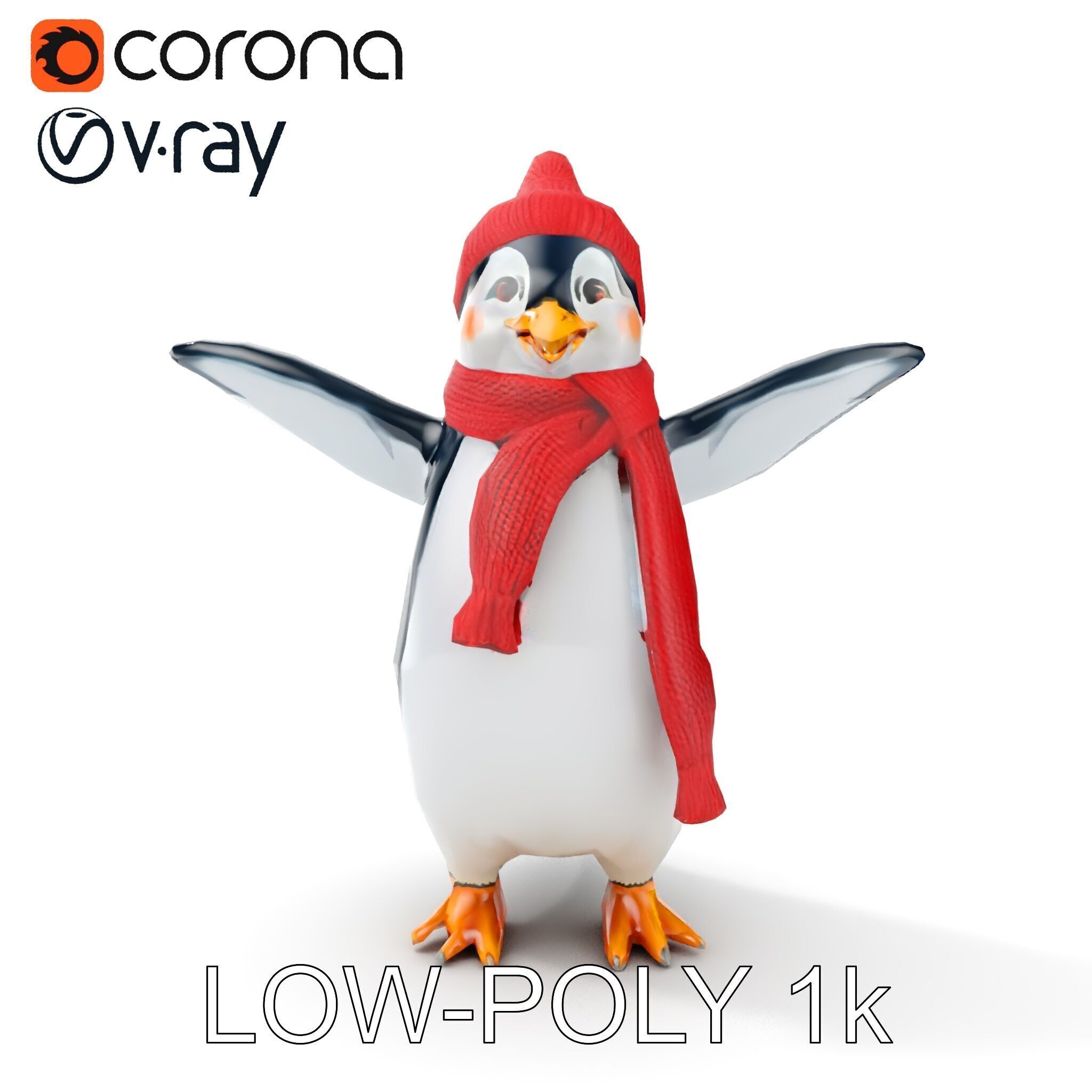 Charming Penguin Character Rigged and Animated with Winter Ac... Low-poly 3D model_12
