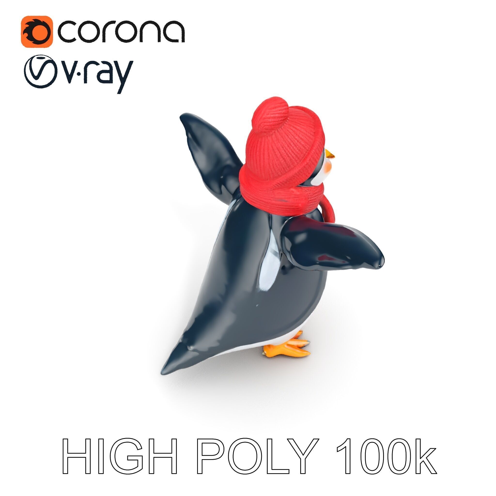 Charming Penguin Character Rigged and Animated with Winter Ac... Low-poly 3D model_10