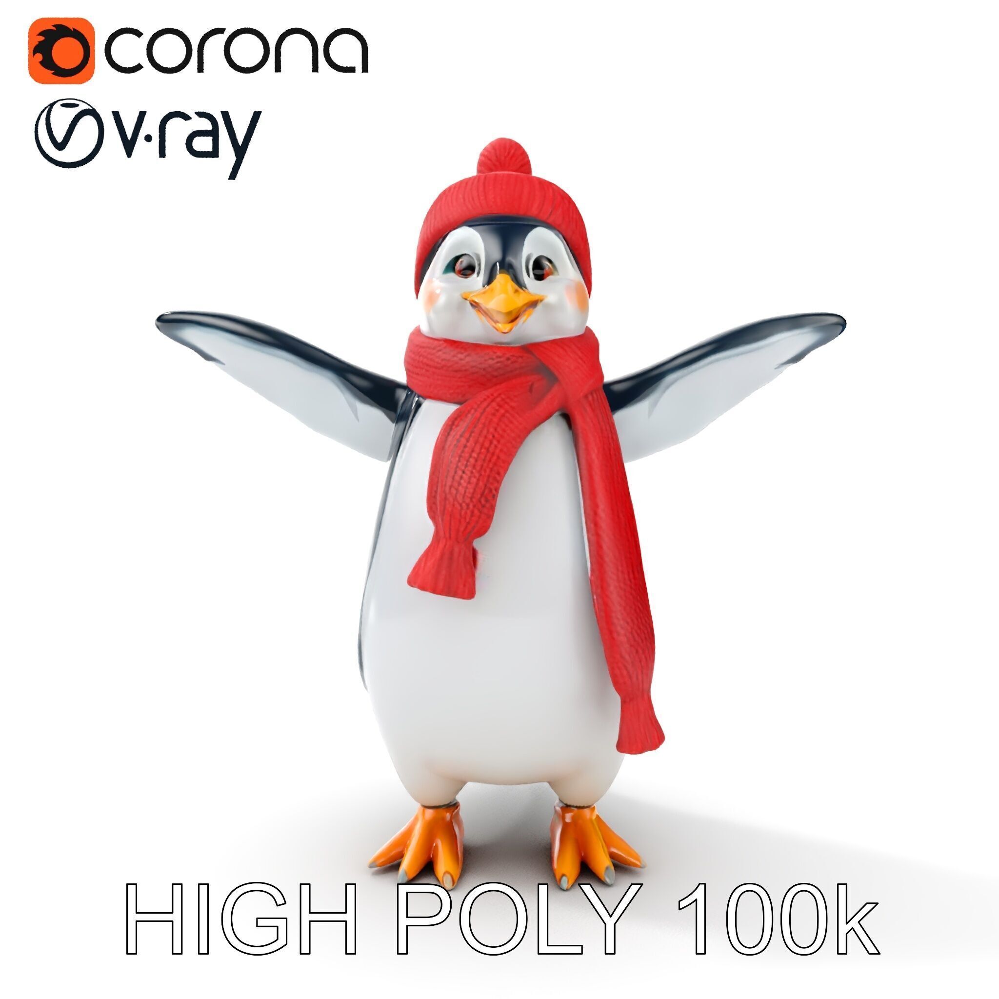 Charming Penguin Character Rigged and Animated with Winter Ac... Low-poly 3D model_18