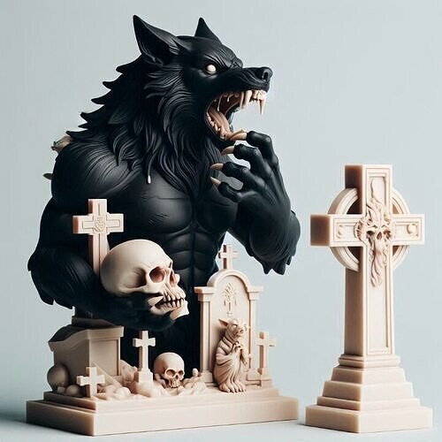 911 Ivory Werewolf Howling with Skull 3D Model  beast 3D print model