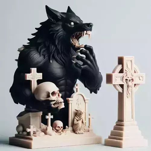 911 Ivory Werewolf Howling with Skull 3D Model  beast