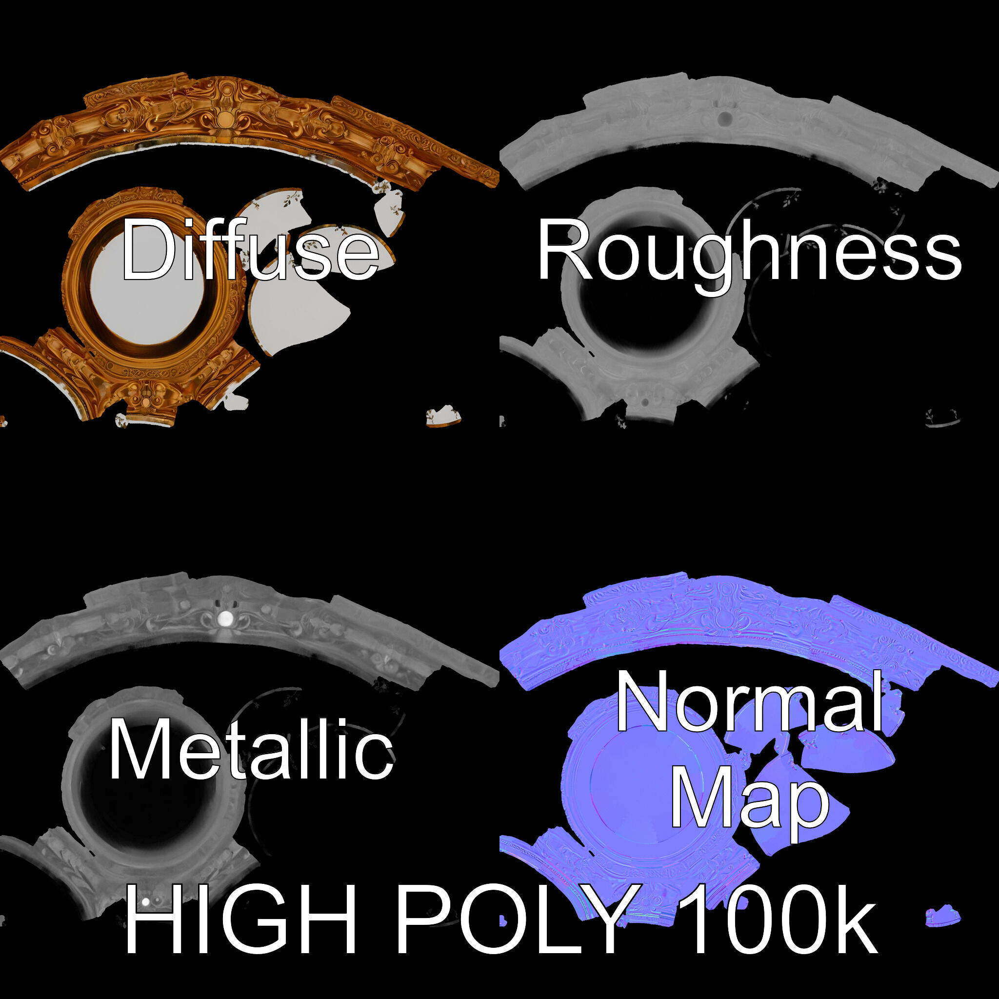 Ornate Oval Mirror Frame model pack Low-poly 3D model_3