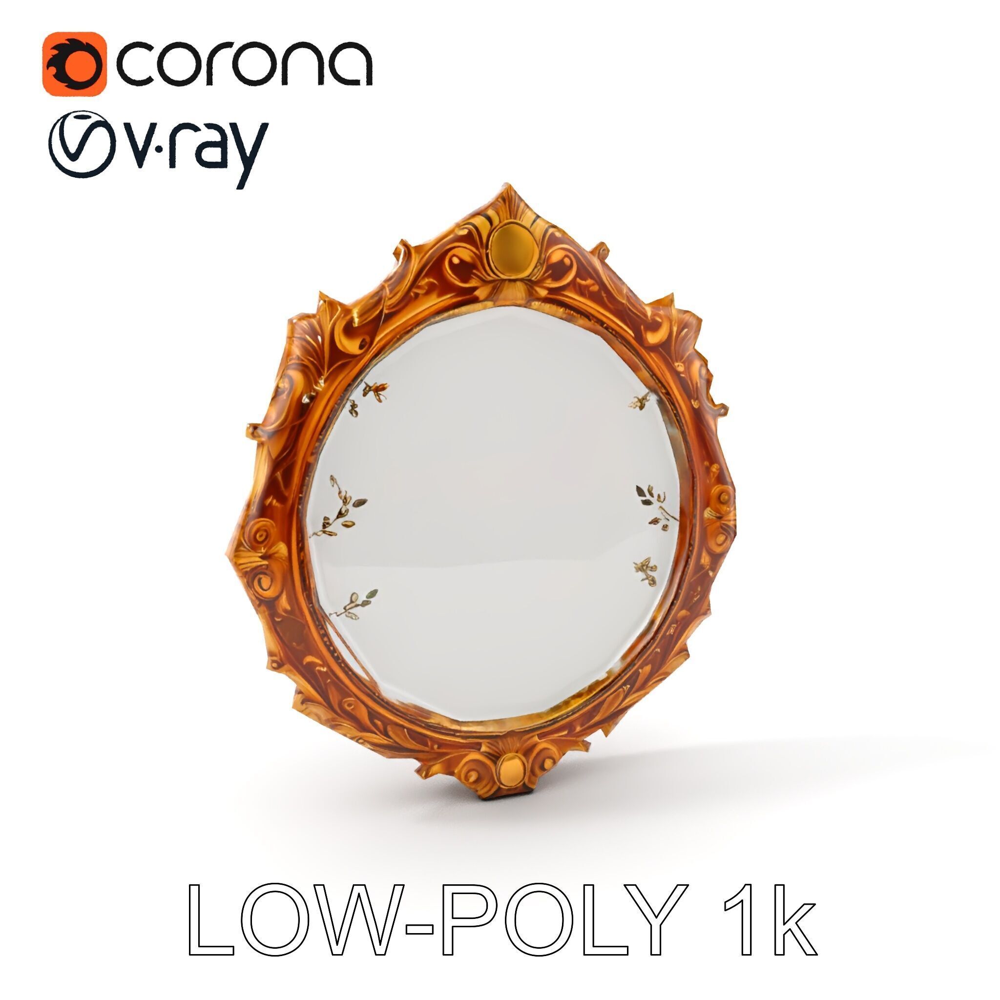 Ornate Oval Mirror Frame model pack Low-poly 3D model_11