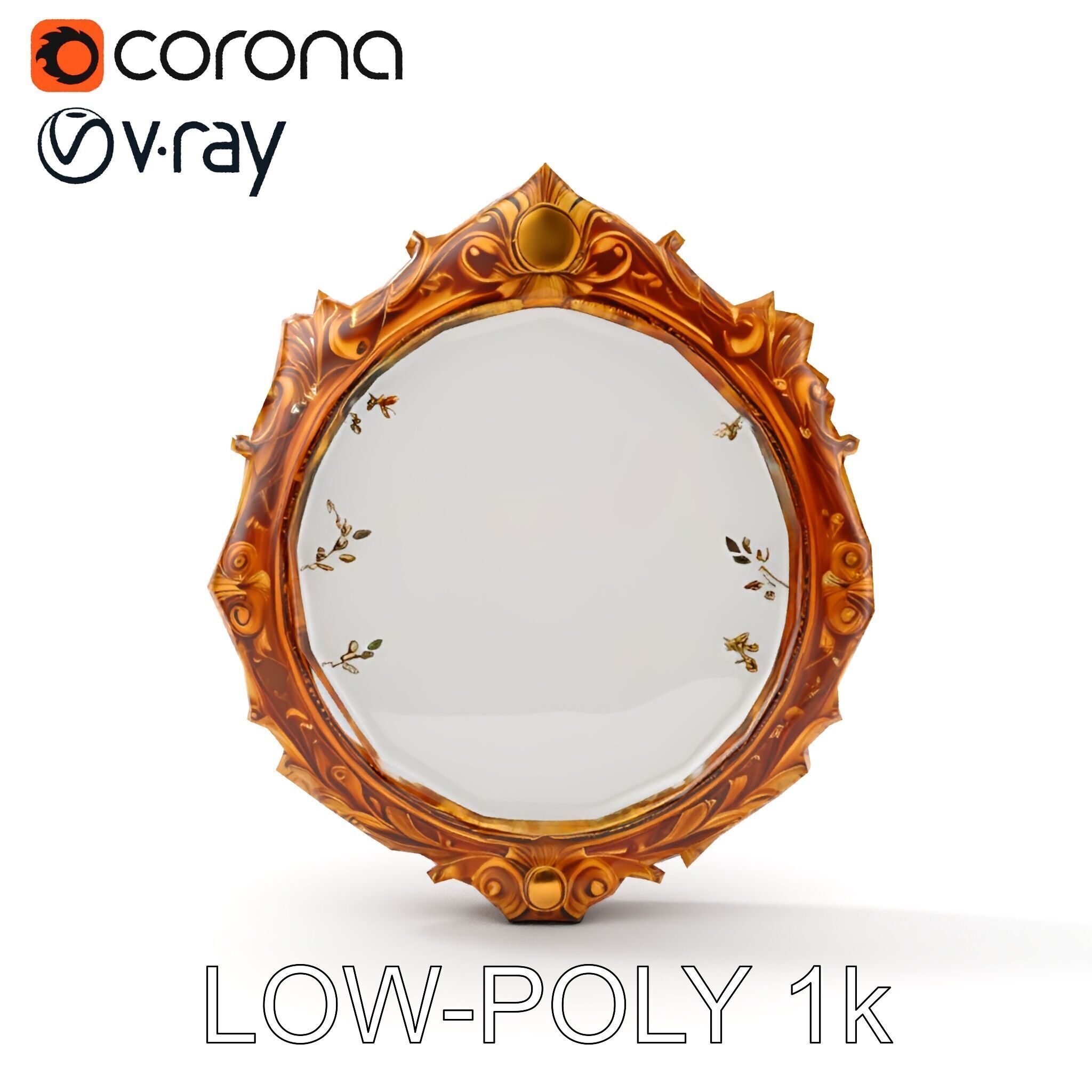 Ornate Oval Mirror Frame model pack Low-poly 3D model_14