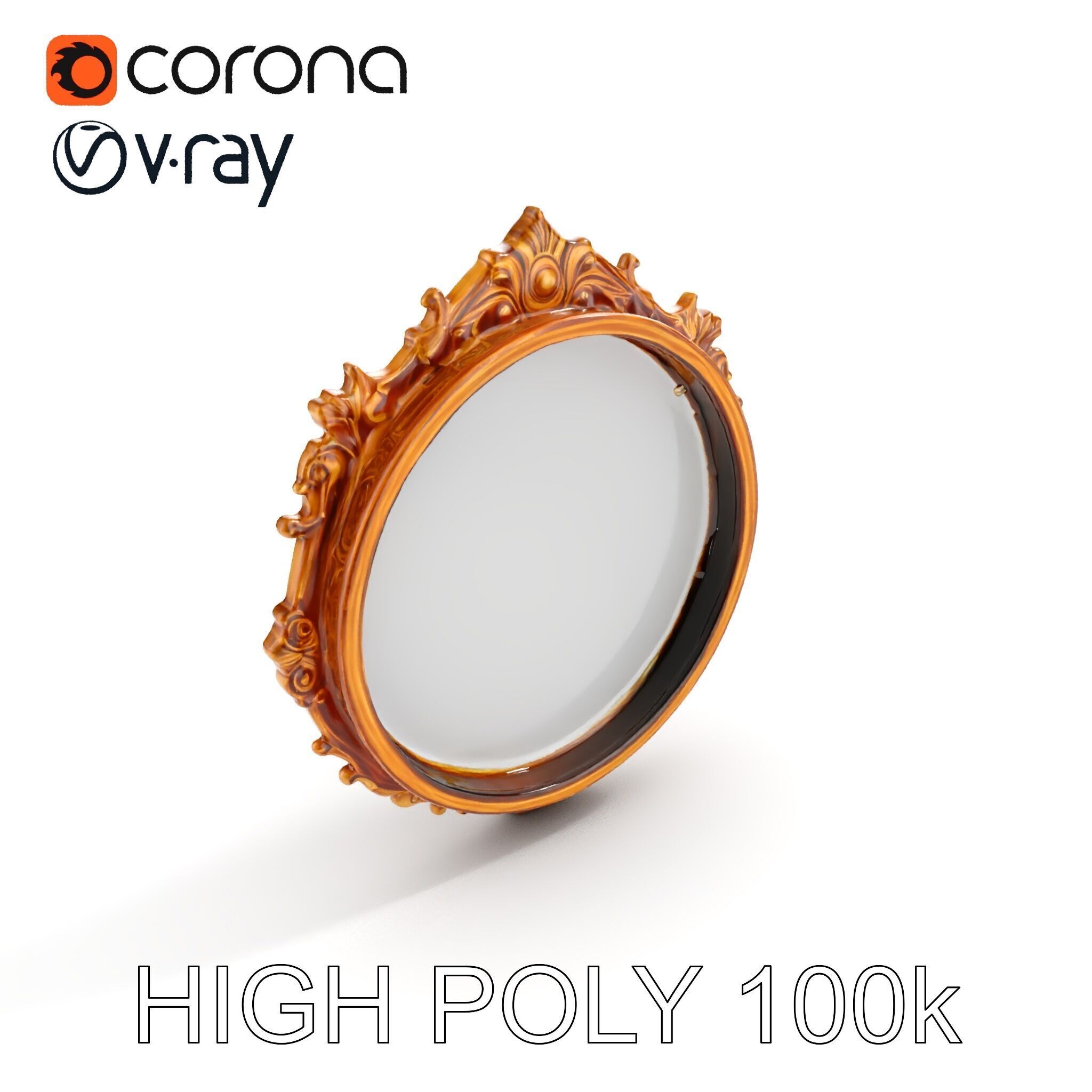 Ornate Oval Mirror Frame model pack Low-poly 3D model_12