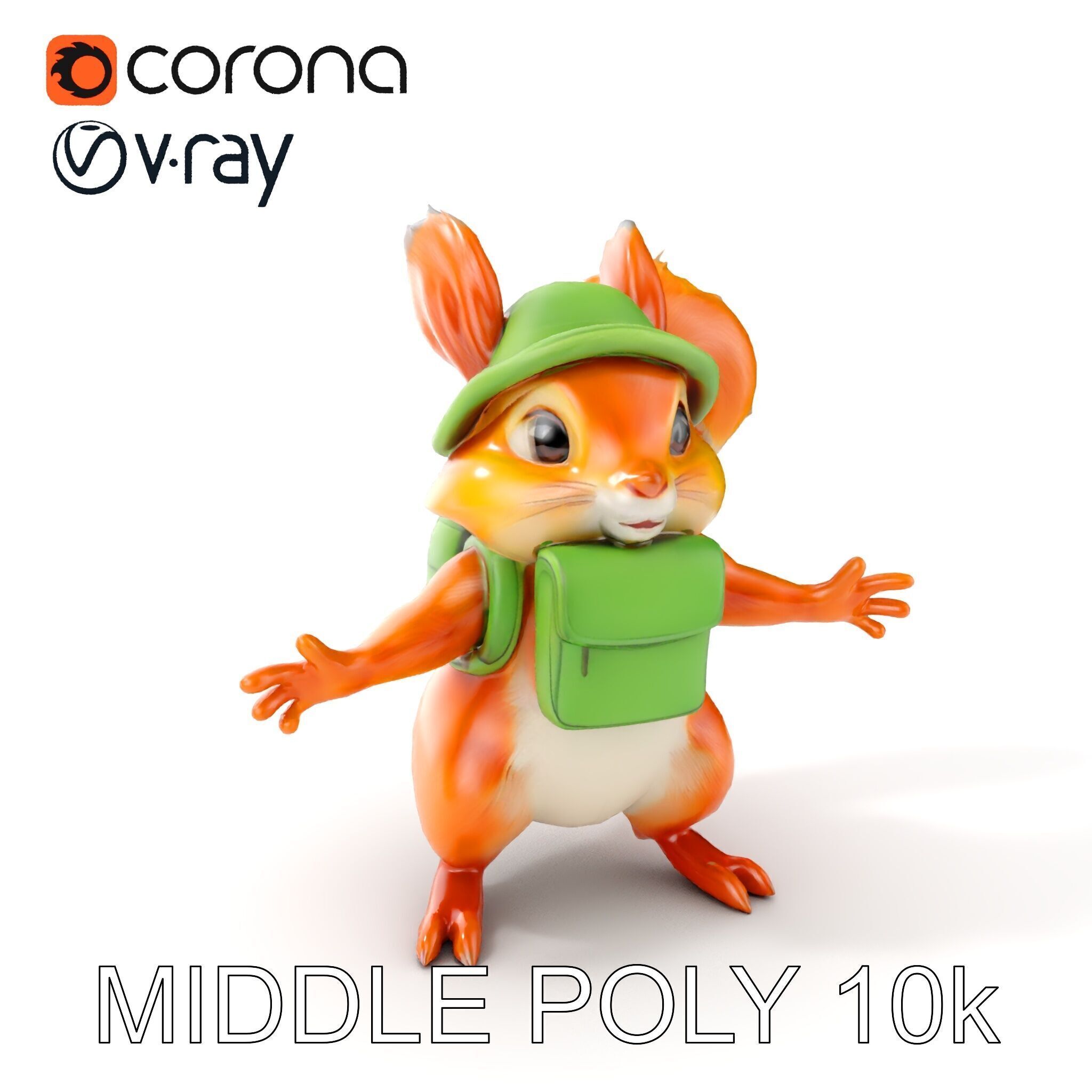 Adventurous Squirrel Character Rigged and Animated Low-poly 3D model_11