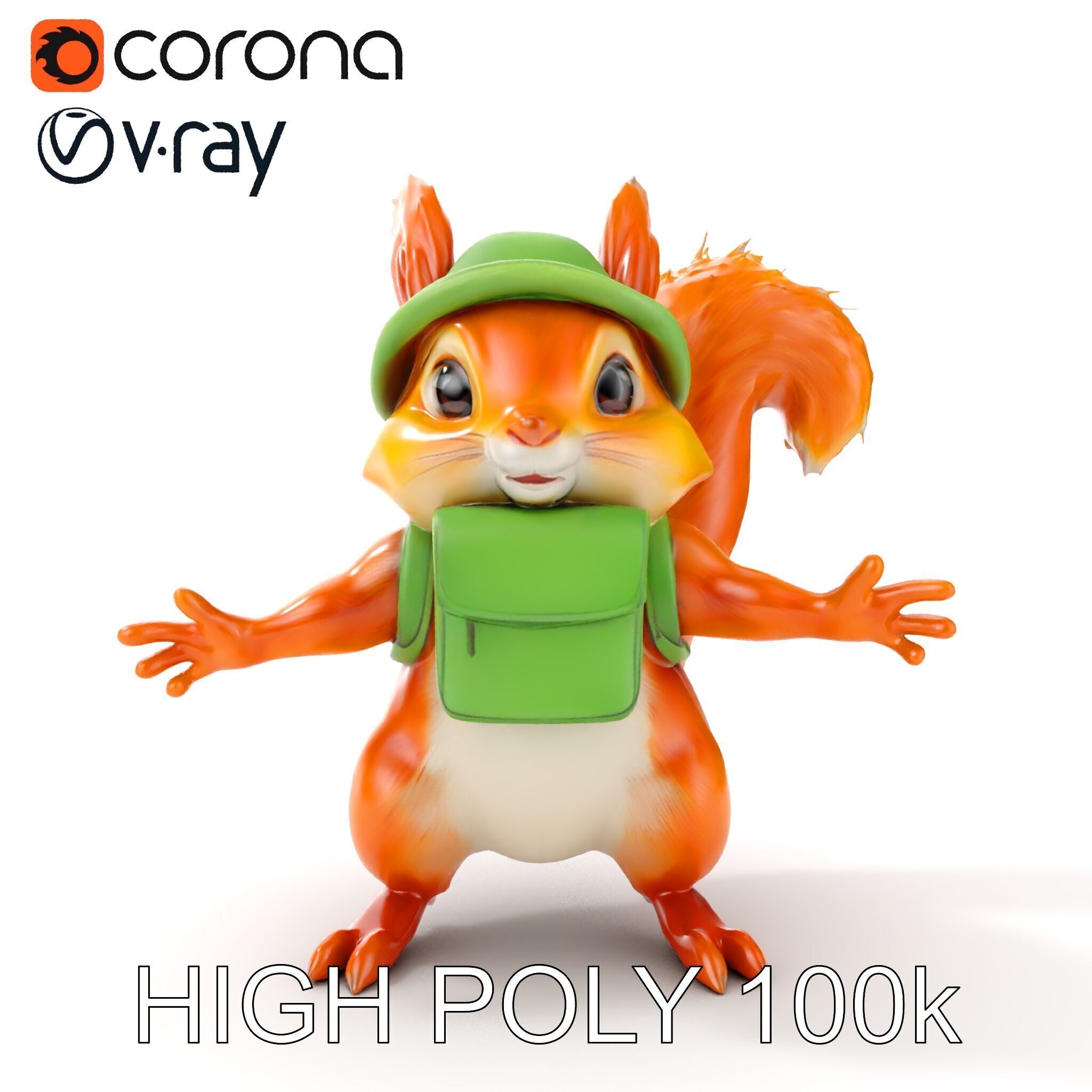 Adventurous Squirrel Character Rigged and Animated Low-poly 3D model_10