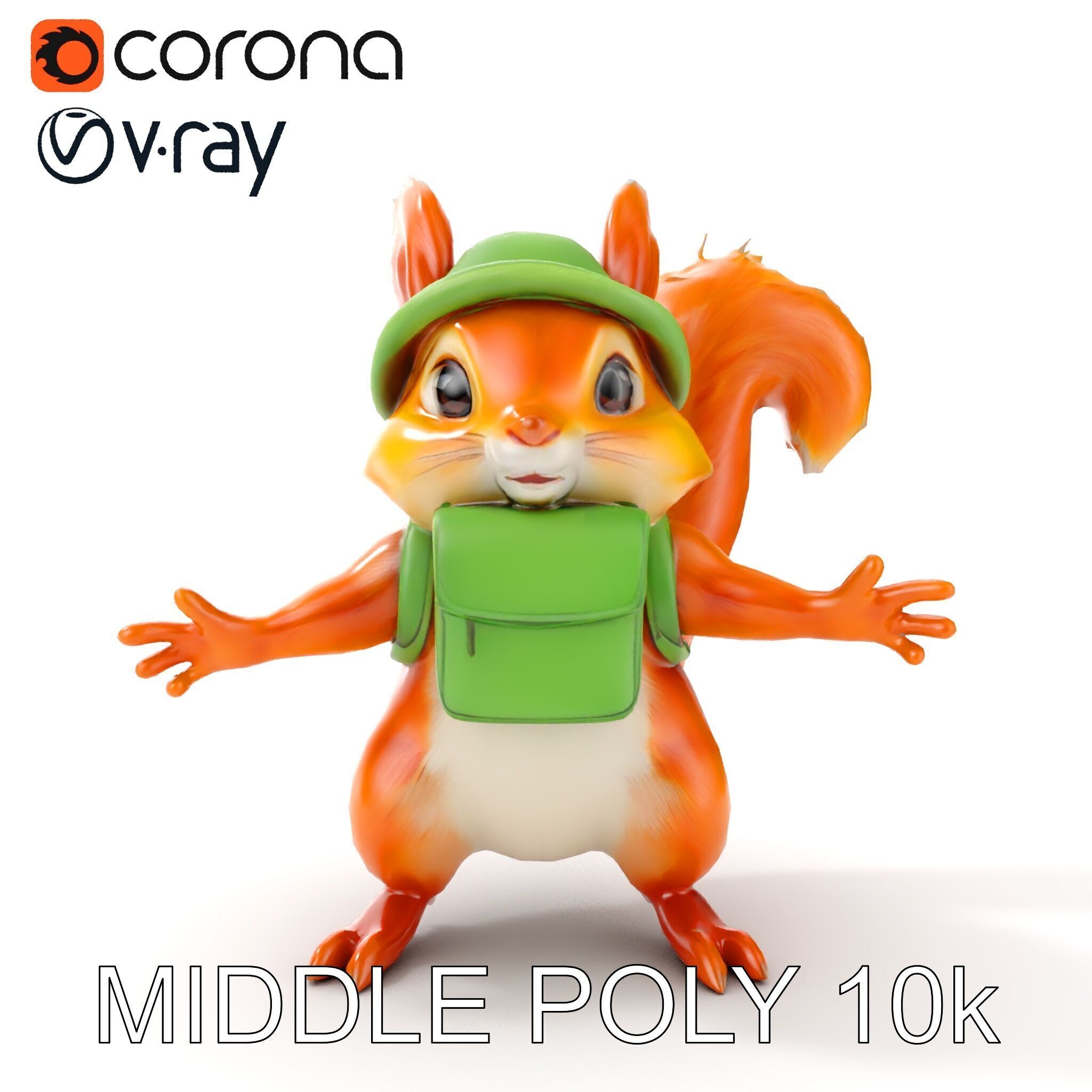 Adventurous Squirrel Character Rigged and Animated Low-poly 3D model_21