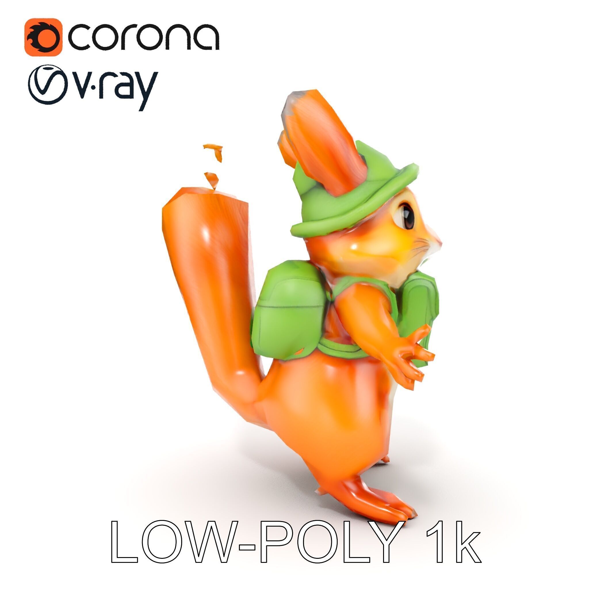 Adventurous Squirrel Character Rigged and Animated Low-poly 3D model_20