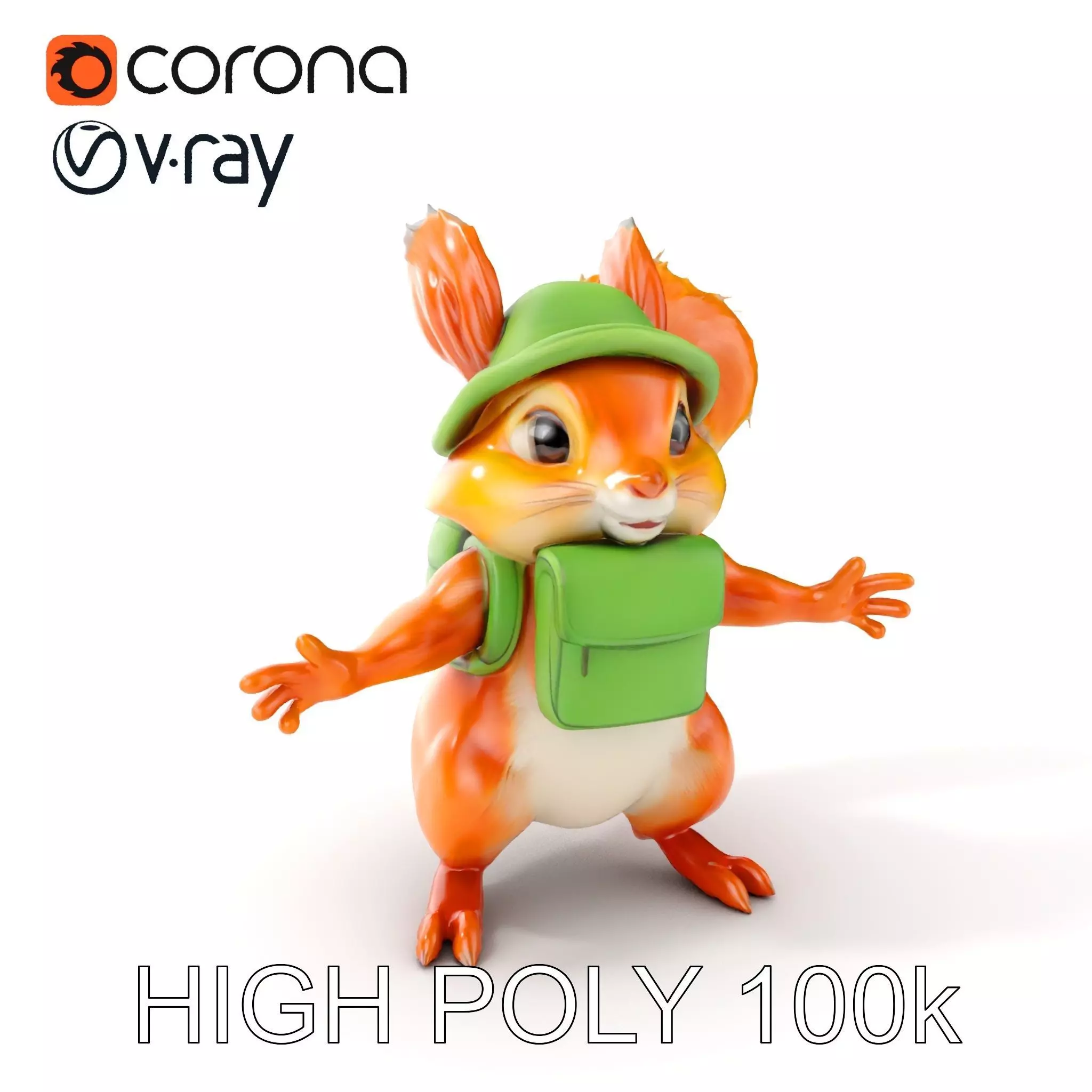 Adventurous Squirrel Character Rigged and Animated Low-poly 3D model_0