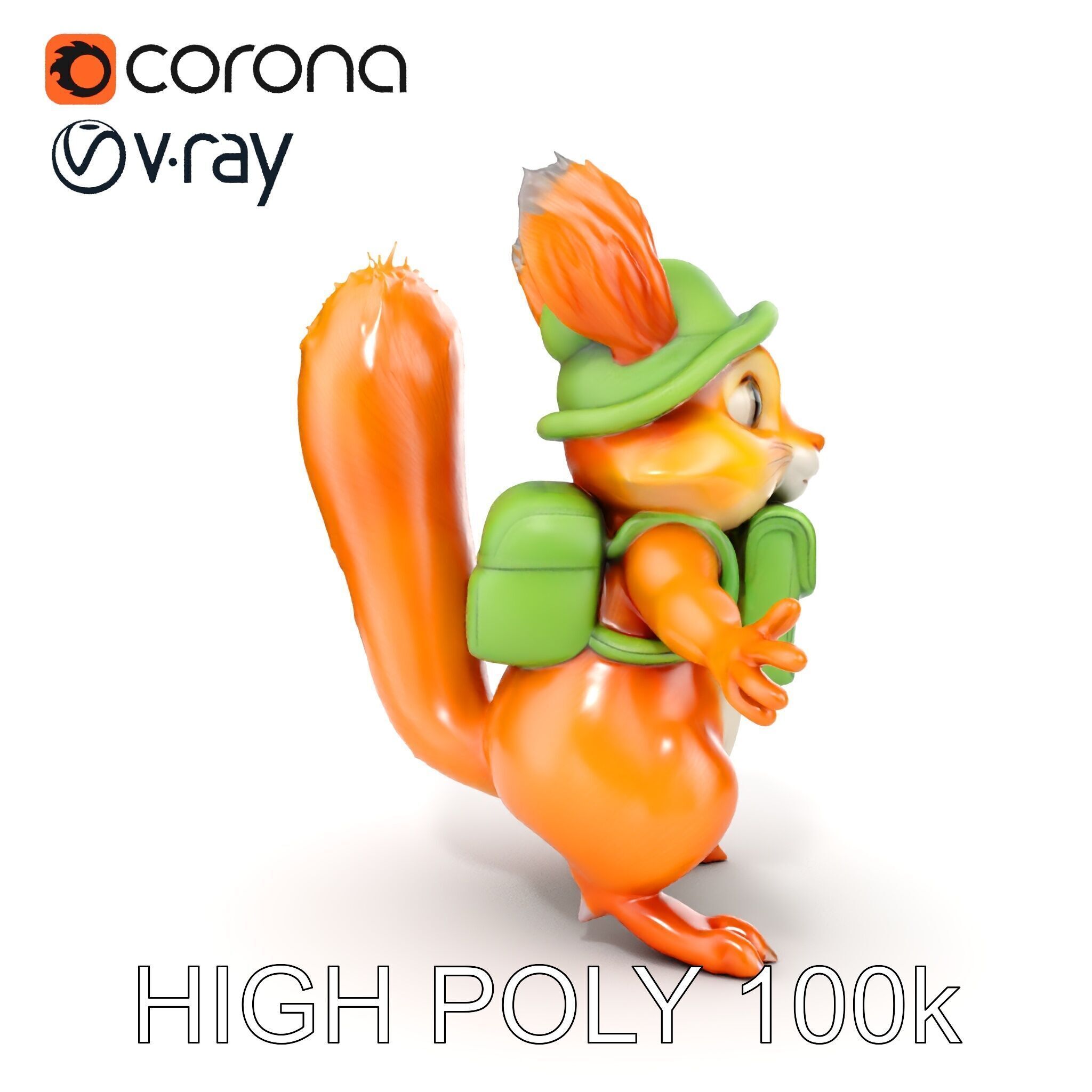 Adventurous Squirrel Character Rigged and Animated Low-poly 3D model_23