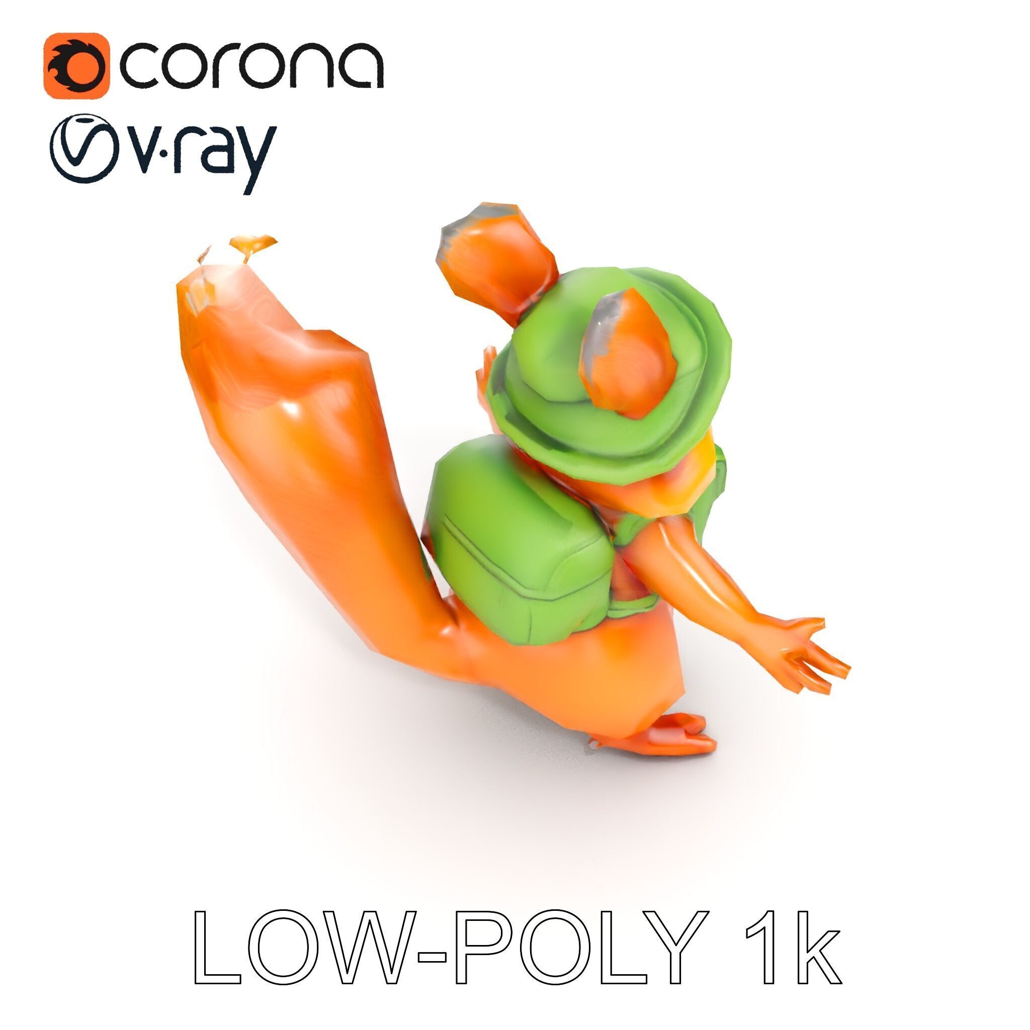 Adventurous Squirrel Character Rigged and Animated Low-poly 3D model_28