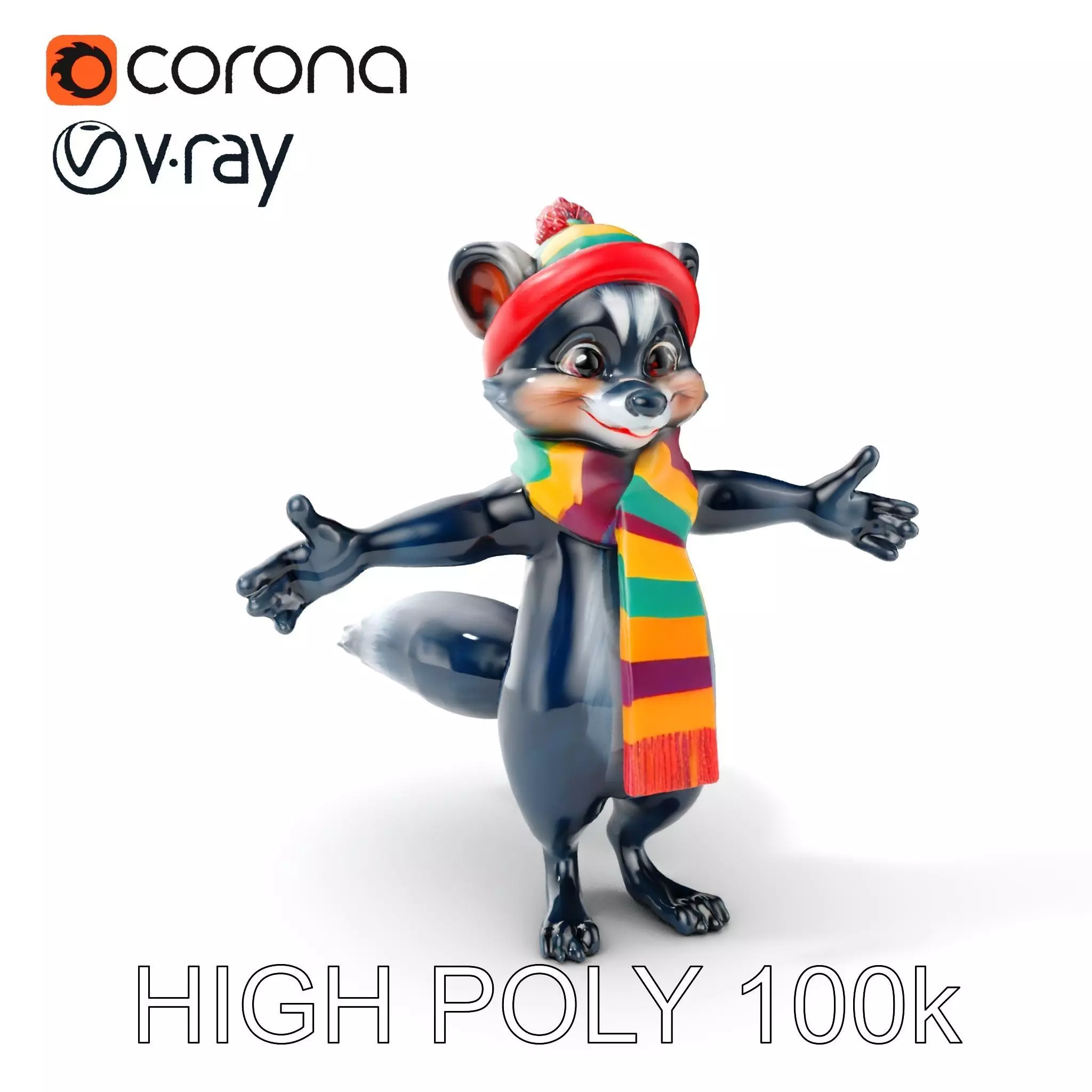 Cozy Winter Skunk Character Rigged and Animated Low-poly 3D model