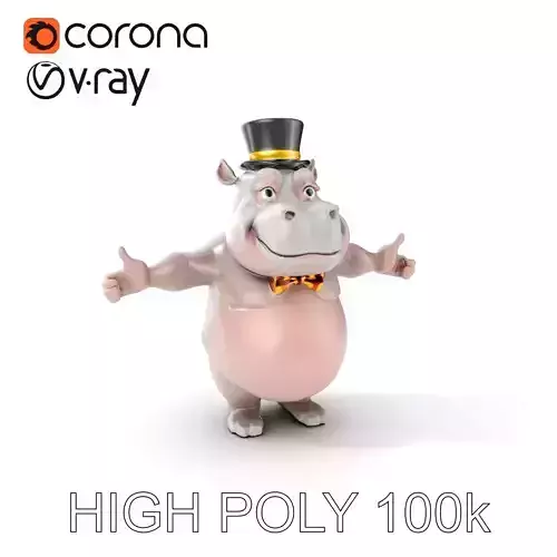Dapper Hippo Character Model Rigged and Animated Low-poly 3D model