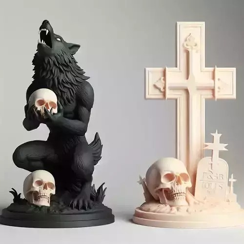 912 Ivory Werewolf Howling with Skull 3D Model  beast