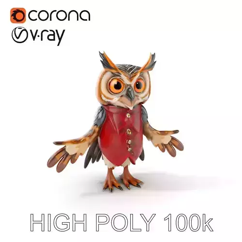 Wise Owl Character Model Rigged and Animated with Textured De... Low-poly 3D model