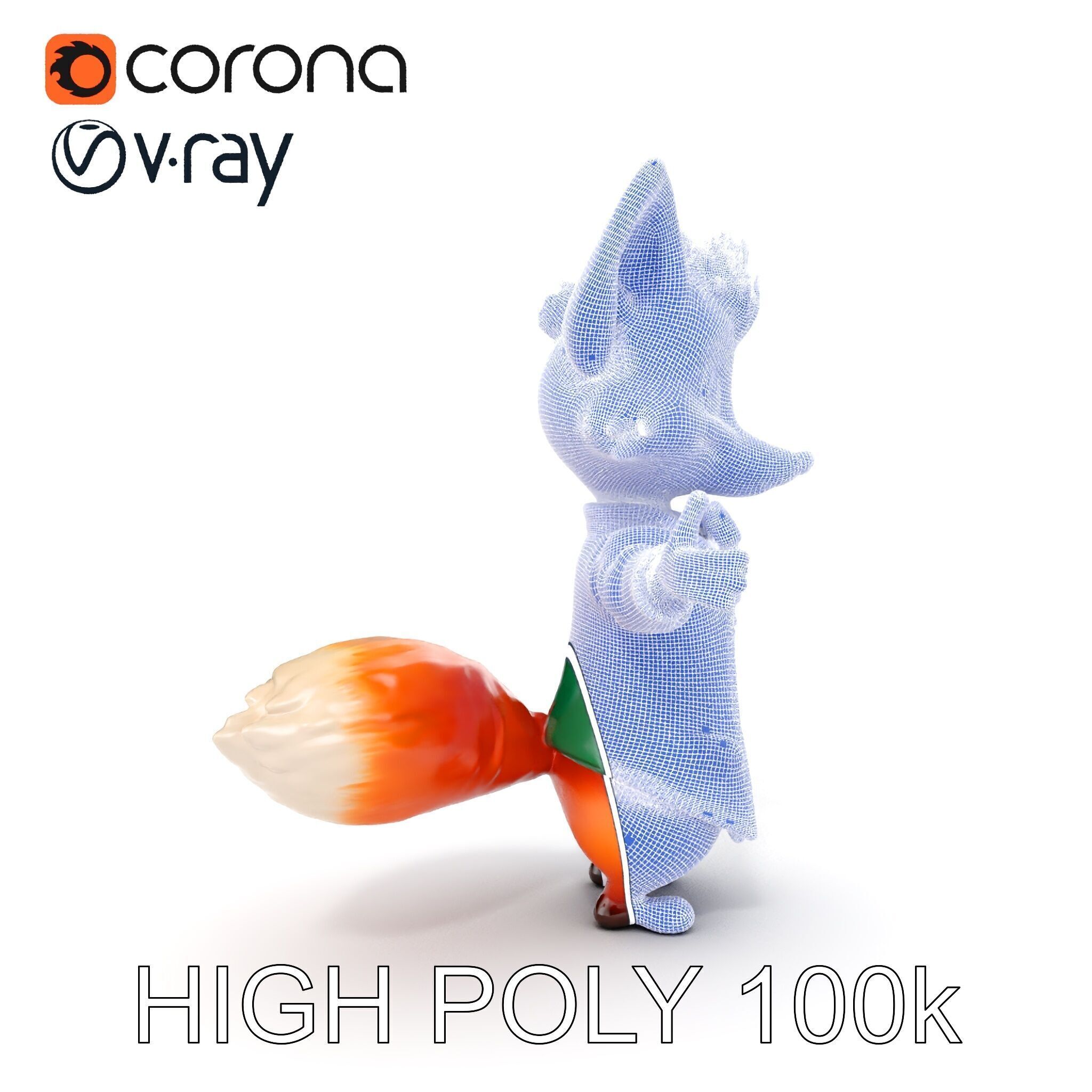 Charming Fox Butler Character Model Rigged and Animated Low-poly 3D model_35