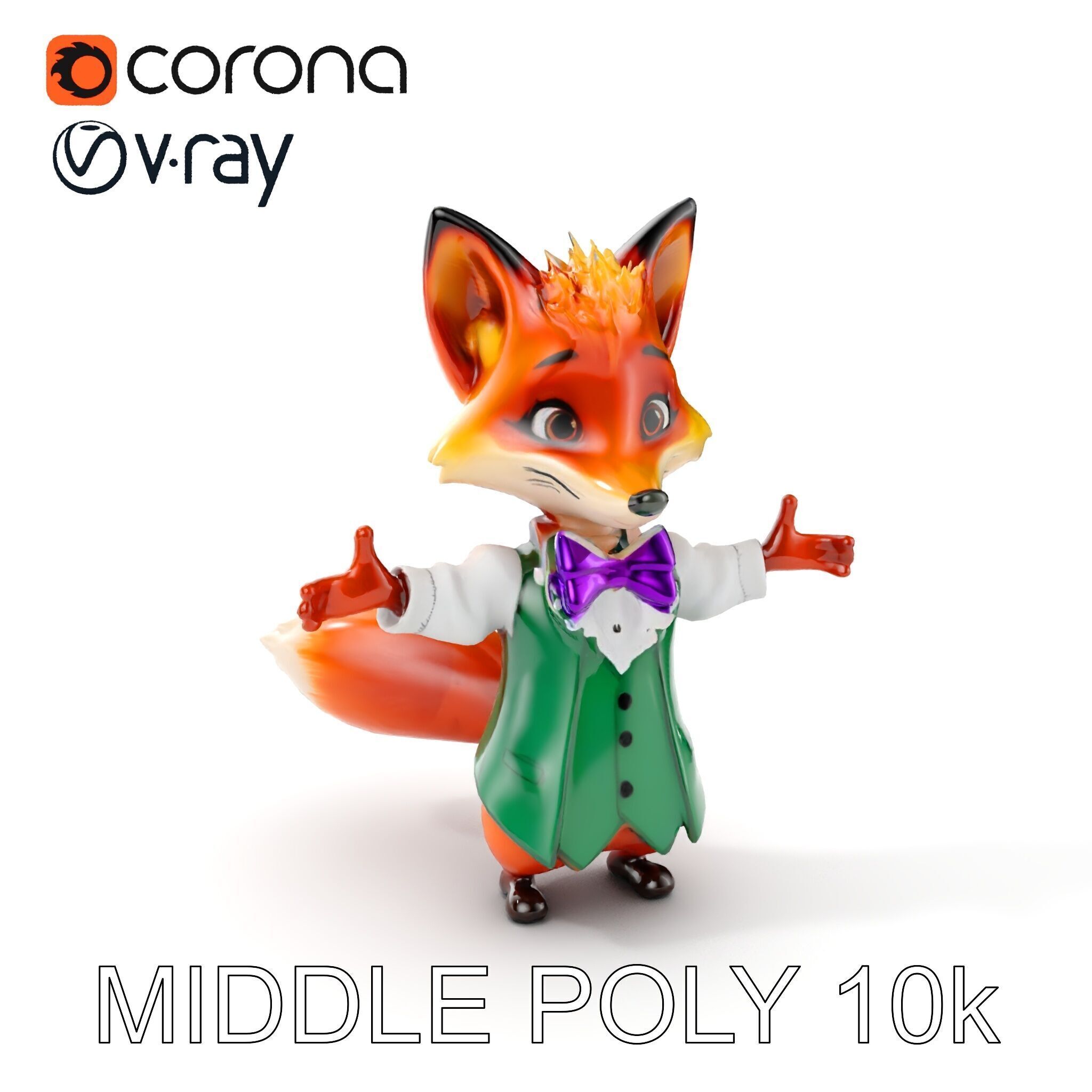 Charming Fox Butler Character Model Rigged and Animated Low-poly 3D model_10