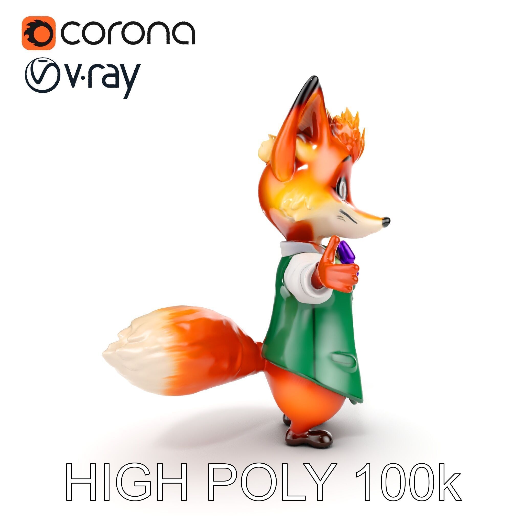 Charming Fox Butler Character Model Rigged and Animated Low-poly 3D model_30