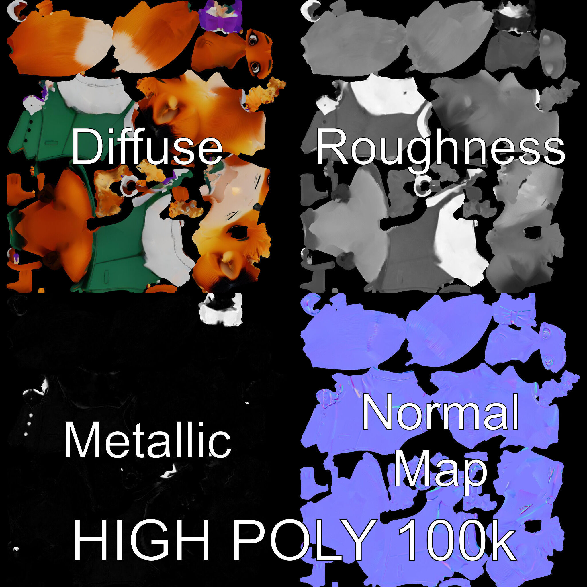 Charming Fox Butler Character Model Rigged and Animated Low-poly 3D model_3