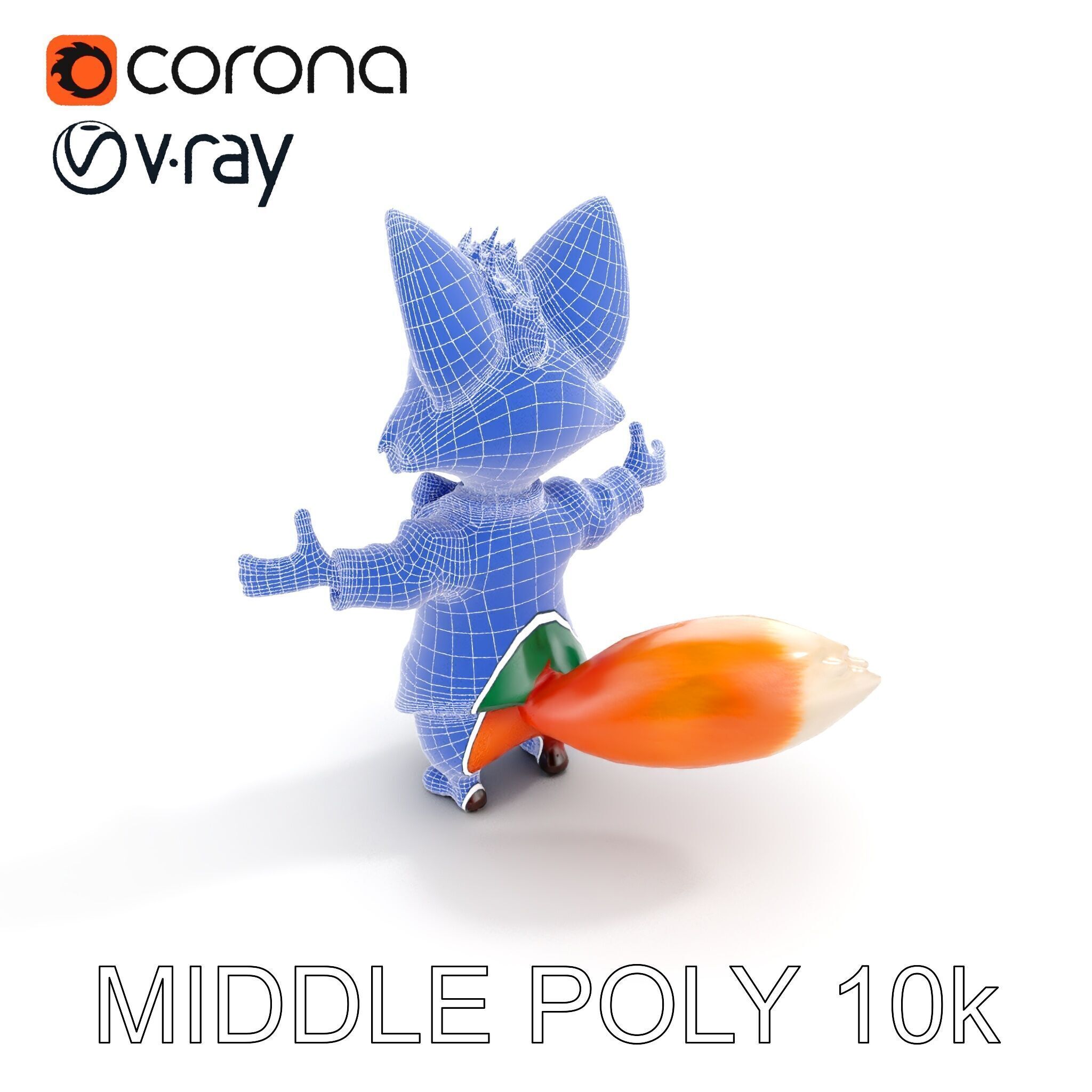 Charming Fox Butler Character Model Rigged and Animated Low-poly 3D model_16