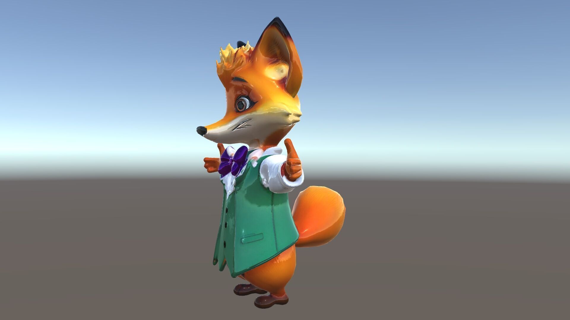 Charming Fox Butler Character Model Rigged and Animated Low-poly 3D model_37