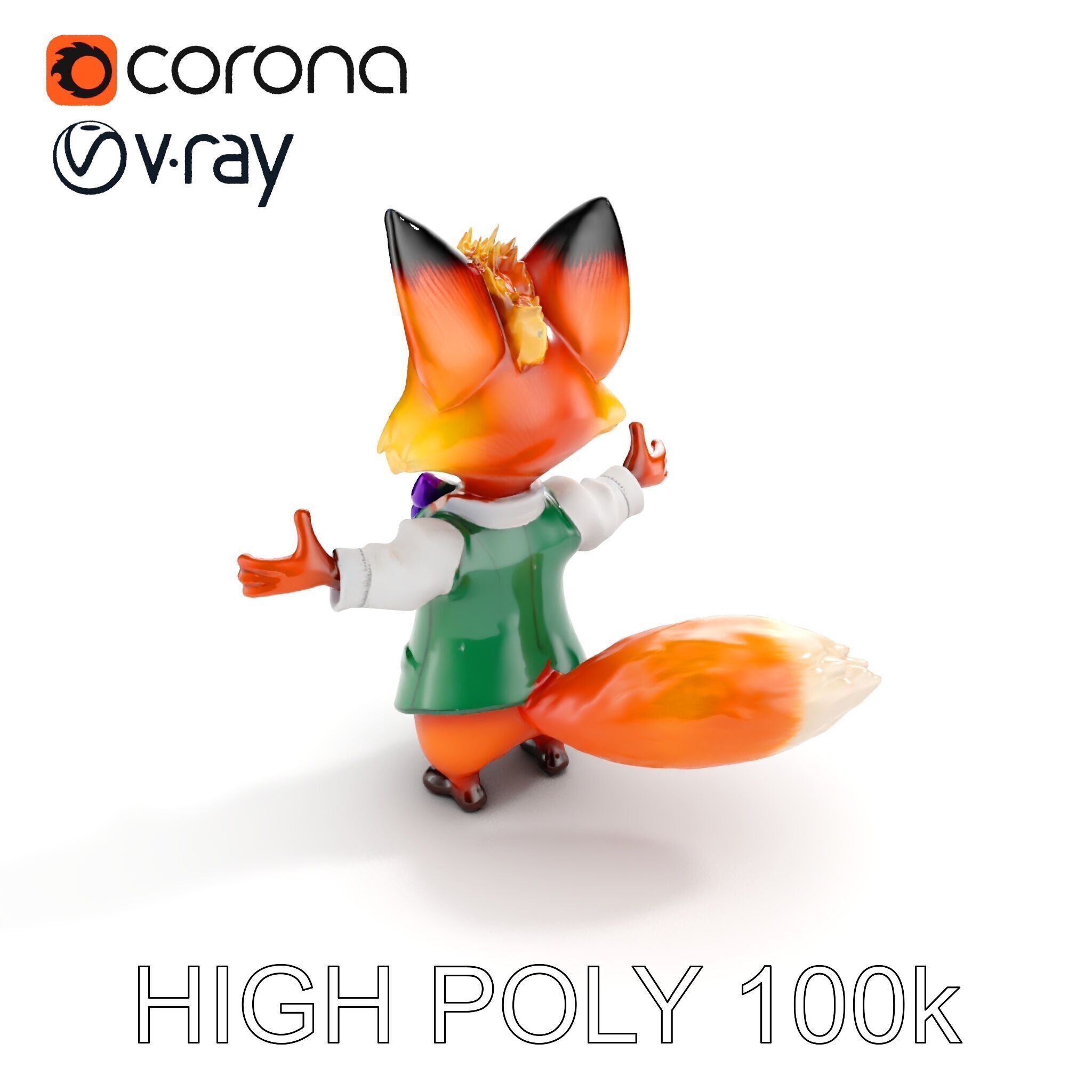 Charming Fox Butler Character Model Rigged and Animated Low-poly 3D model_12